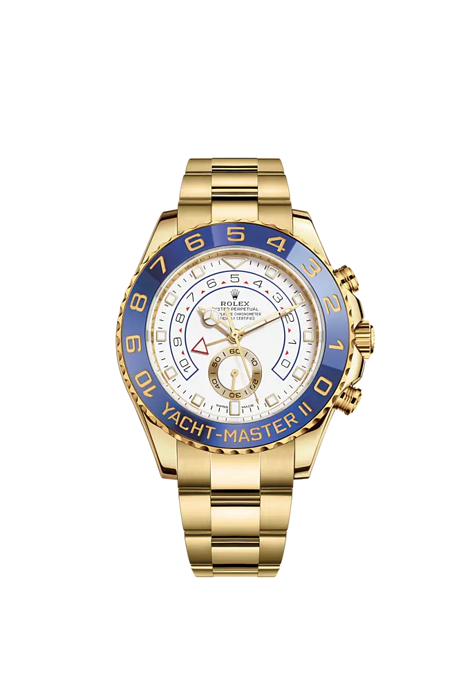Yacht-Master II 44mm Oyster Bracelet and 18 CT Yellow Gold with White DIal Blue Cerachrom Ring Command Bezel