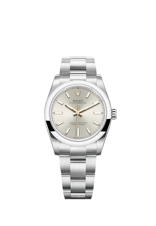 Oyster Perpetual 34 34MM Oyster Bracelet Silver Dial Domed Bezel