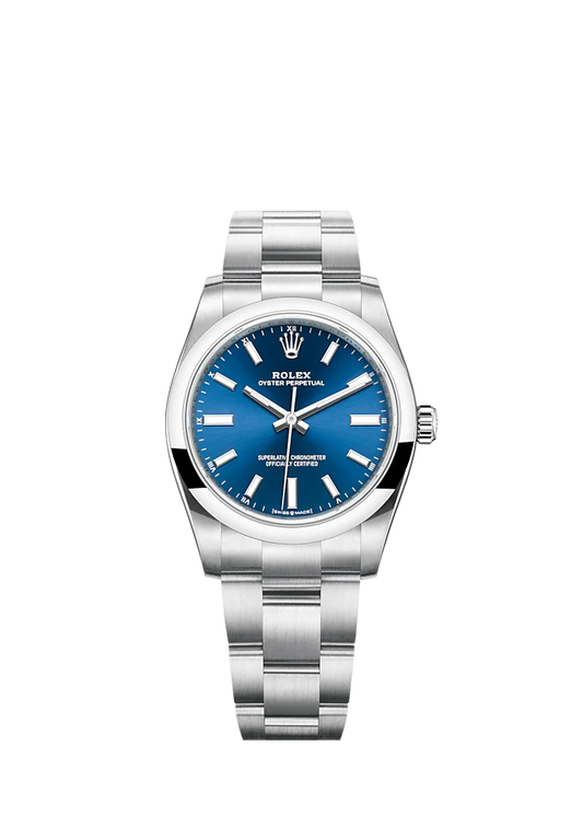 Oyster Perpetual 34 34MM Oyster Bracelet Bright Blue Dial Domed Bezel