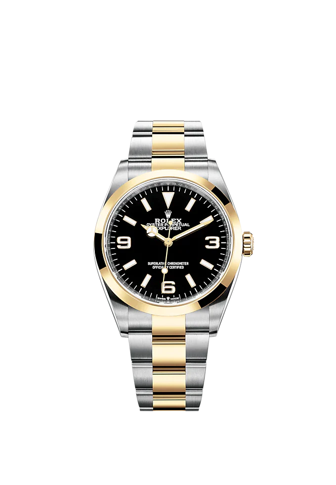 Explorer 36mm Oyster Bracelet Oystersteel and Yellow Gold with Black Dial 3/6/9 Numerals Smooth Bezel