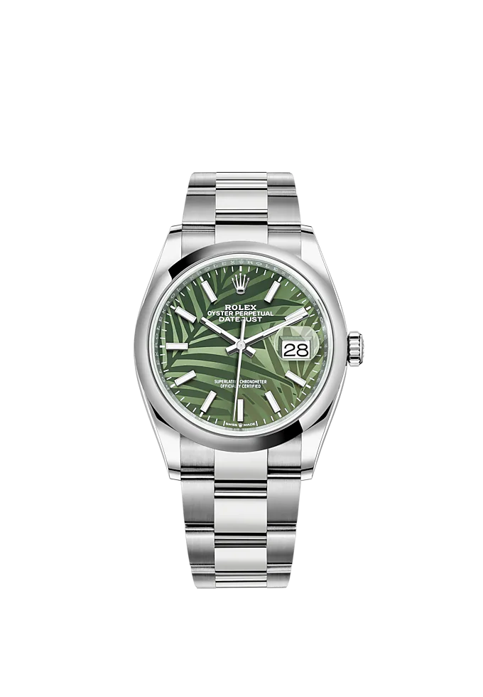 Datejust 36 36mm Oystersteel Oyster Bracelet Olive Green Palm-Motif Dial Domed Bezel