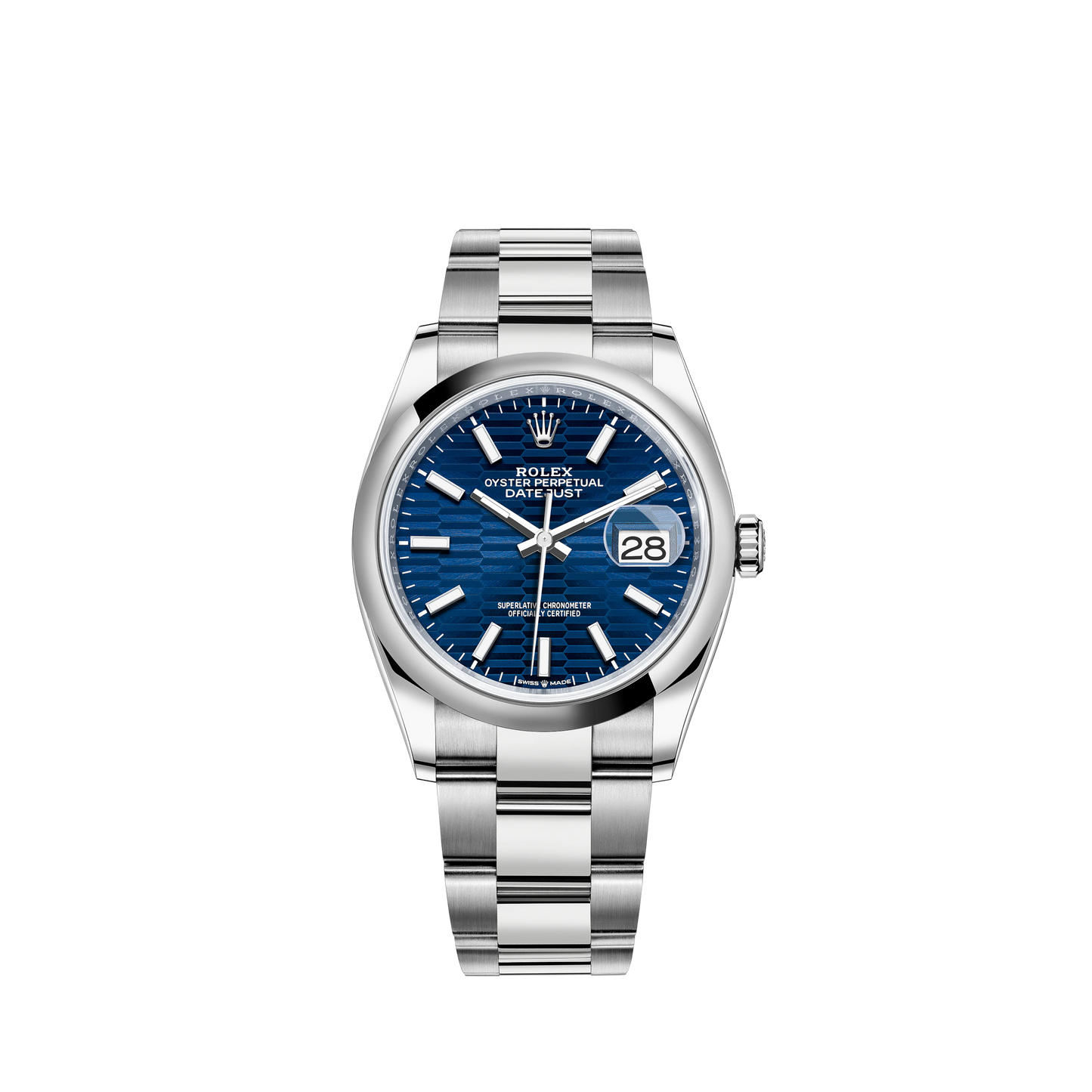 Datejust 36 36mm Oyster Bracelet Oystersteel with Bright Blue Fluted-Motif Dial Domed Bezel