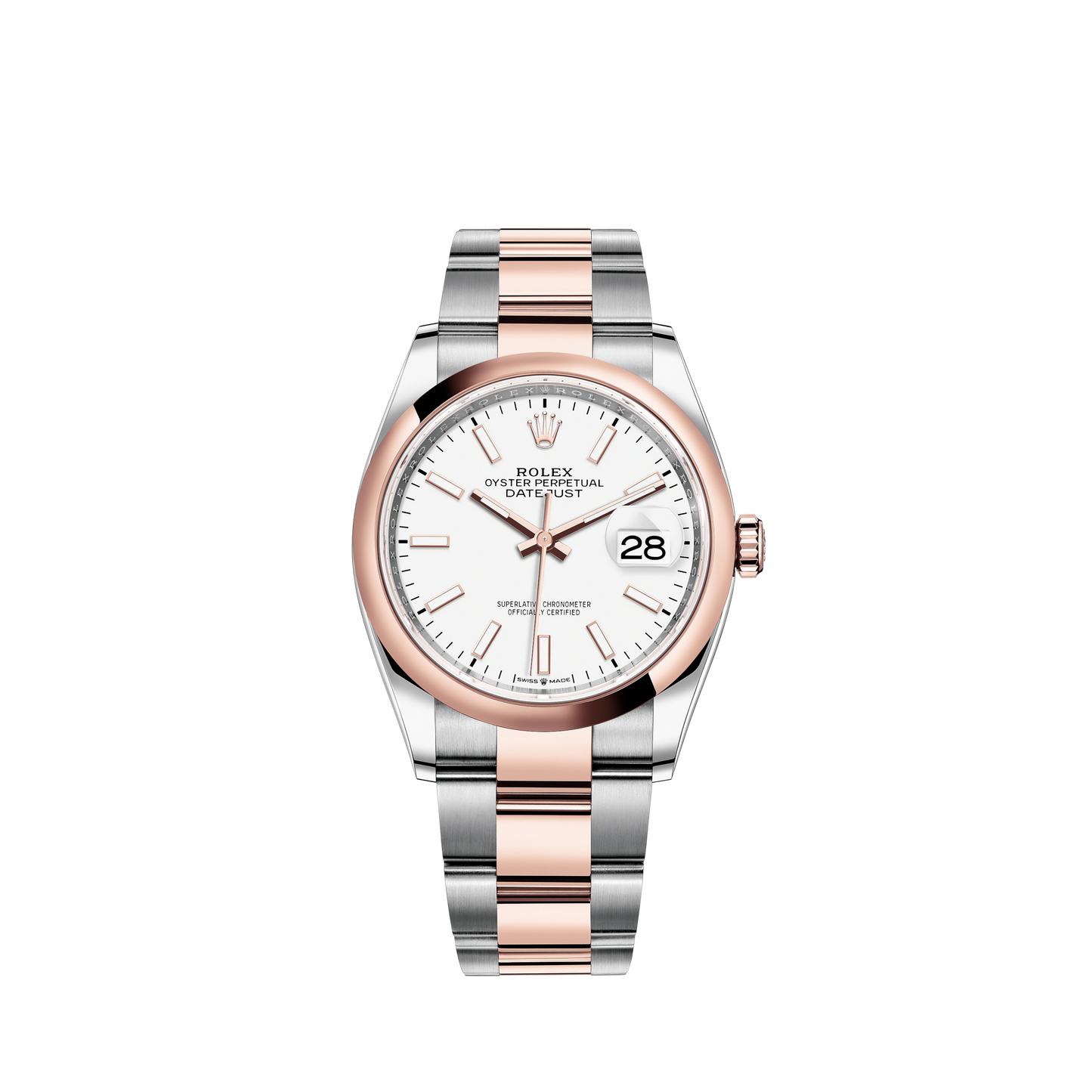 Datejust 36 36mm Oystersteel and Everose Gold Oyster Bracelet White Dial Domed Bezel