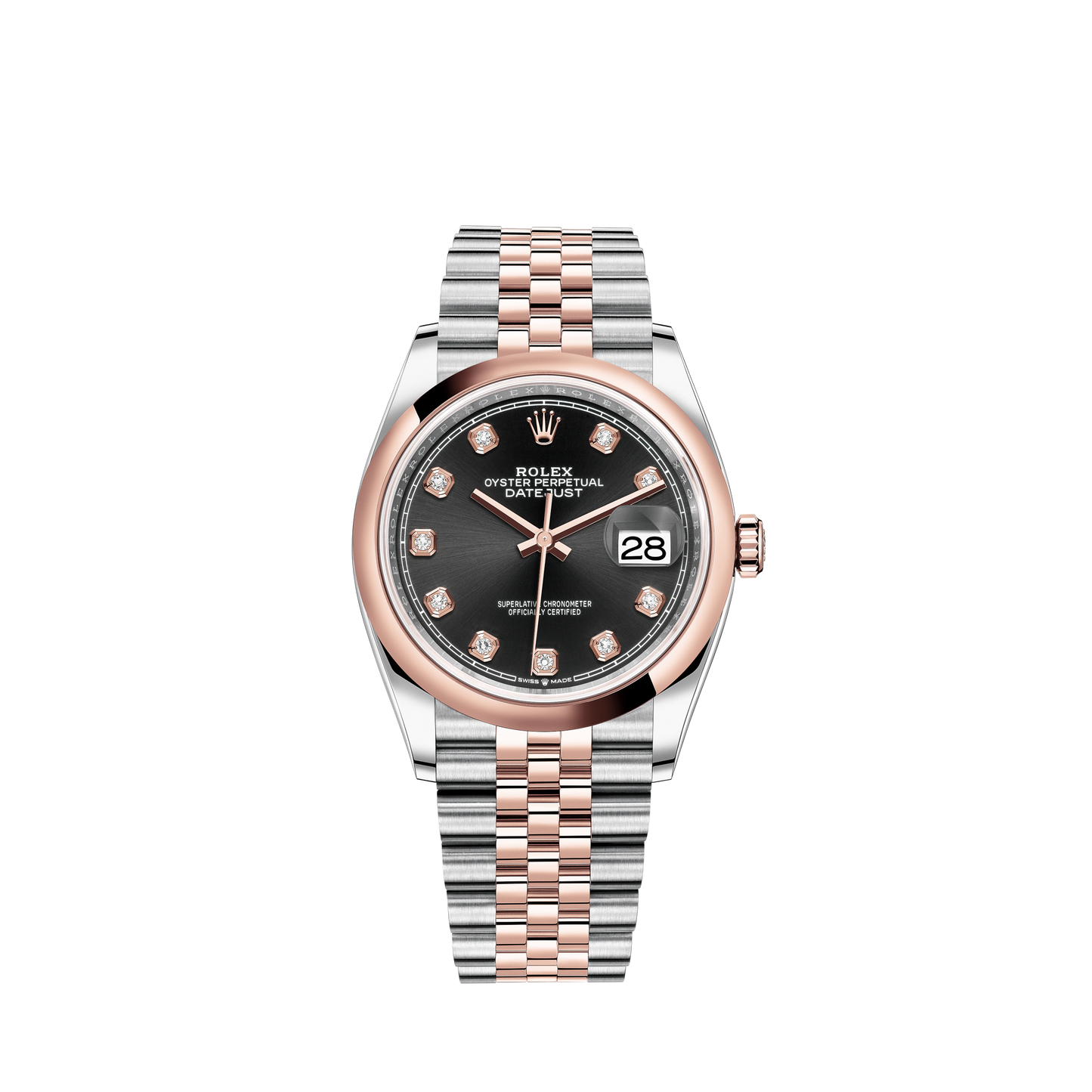 Datejust 36 36mm Oystersteel and Everose Gold Jubilee Bracelet Bright Black Diamond-set Dial Domed Bezel