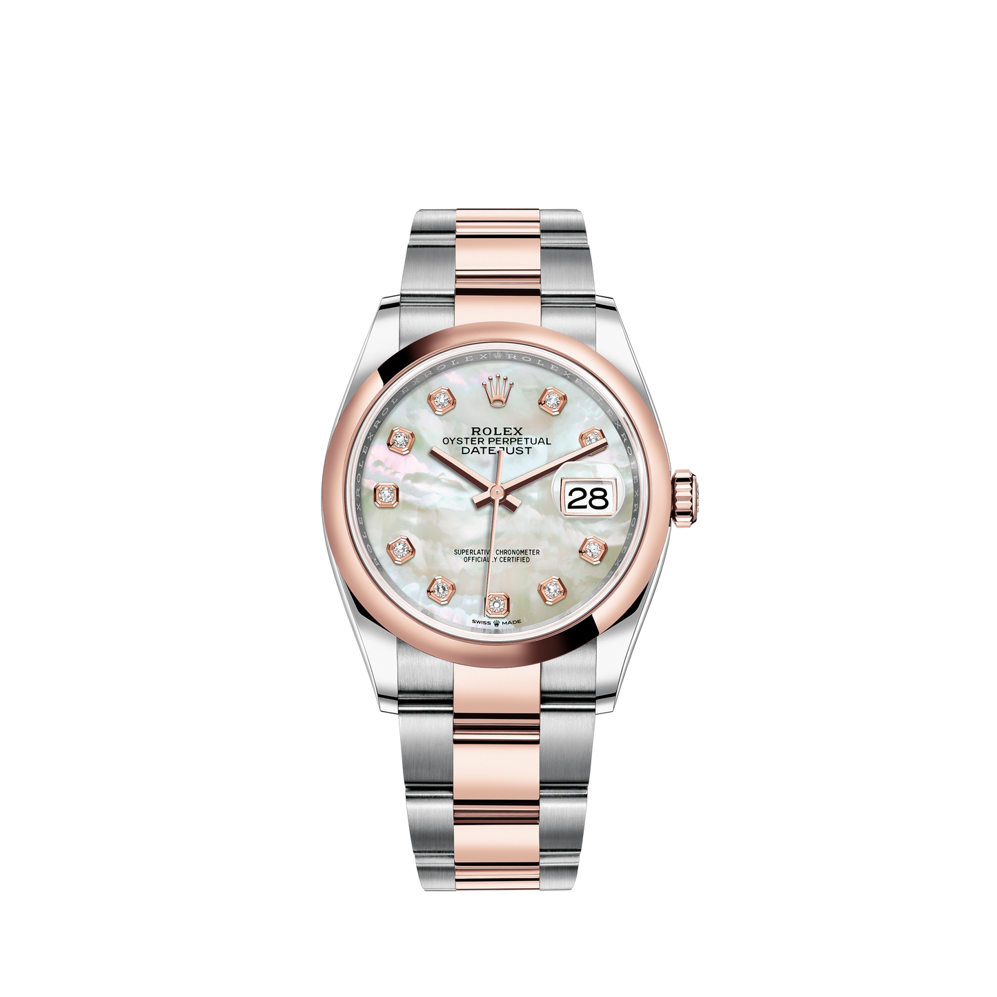 Datejust 36 36mm Oystersteel Jubilee Bracelet and Everose Gold with White Mother-of-Pearl Diamond-Set Dial Domed Bezel