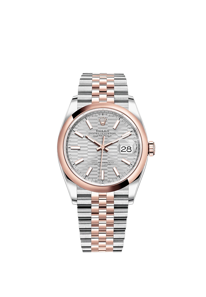 Datejust 36 36mm Oystersteel Jubilee Bracelet and Everose Gold with Silver Dial Fluted-Motif Dial Domed Bezel