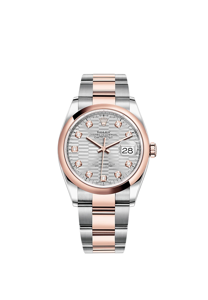 Datejust 36 36mm Oystersteel Everose Gold Oyster Bracelet Silver Fluted-Motif Diamond-set Dial Domed Bezel