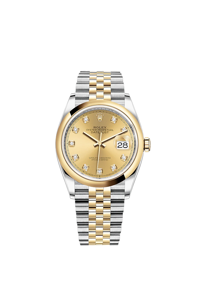 Datejust 36 36mm Oystersteel Jubilee Bracelet and Yellow Gold with Bright Black Diamond-Set Dial Domed Bezel