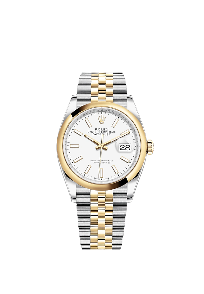Datejust 36 36mm Oystersteel Jubilee Bracelet and Yellow Gold with White Dial Domed Bezel