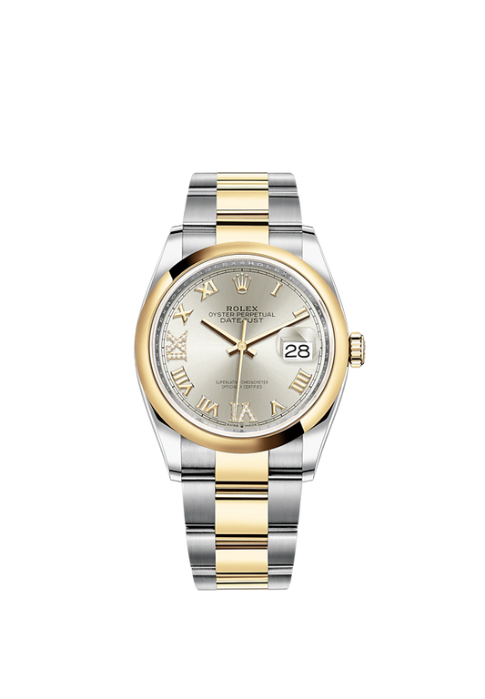 Datejust 36 36mm Oyster Bracelet Oystersteel and Yellow Gold with Silver Diamond-Set Dial Domed Bezel