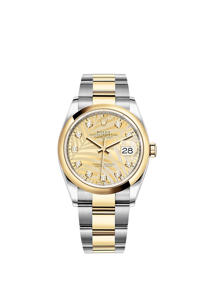 Datejust 36 36mm Oystersteel and Yellow Gold Oyster Bracelet Golden Palm-Motif Diamond-set Dial Domed Bezel