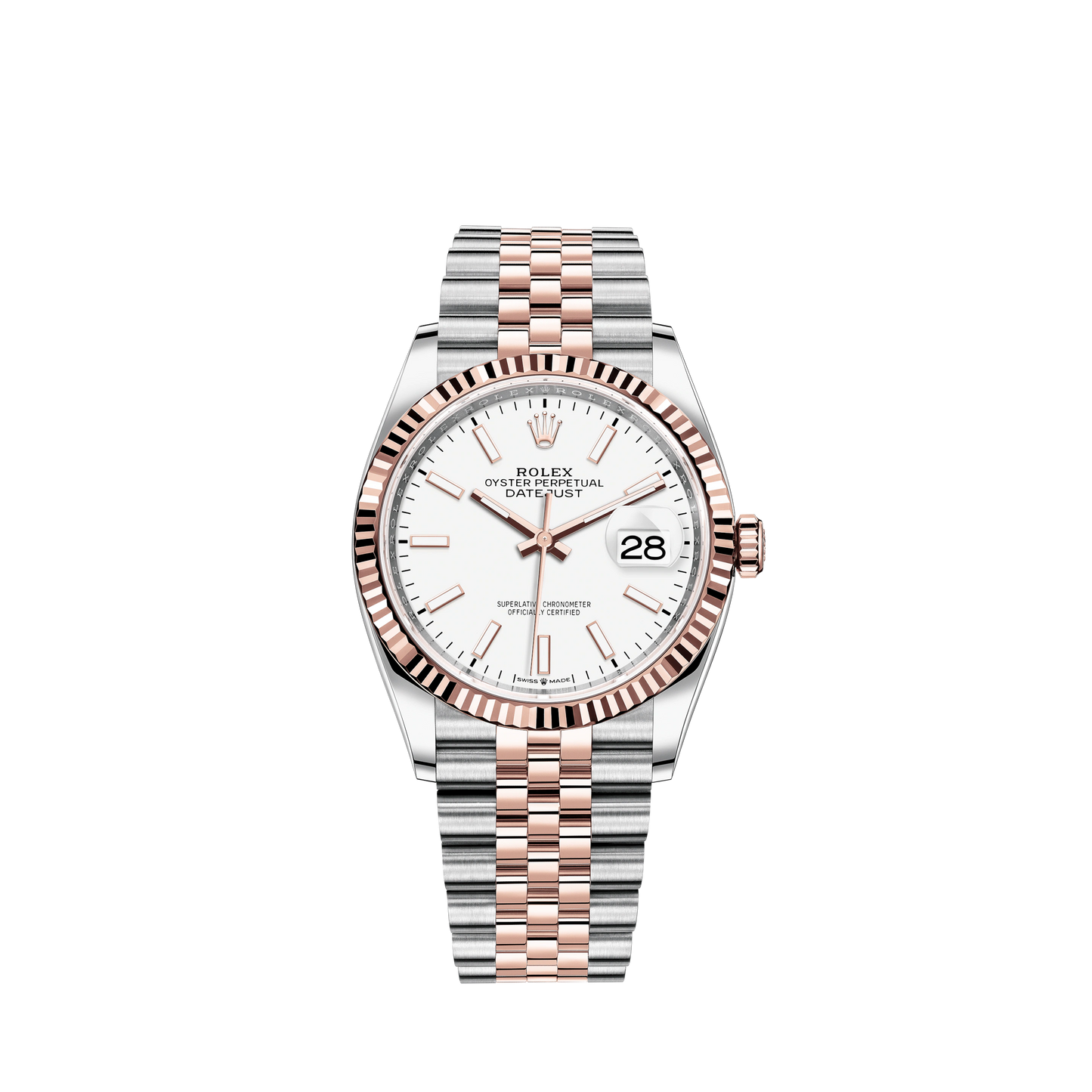 Datejust 36 36mm Oystersteel and Everose Gold Jubilee Bracelet White Dial Fluted Bezel