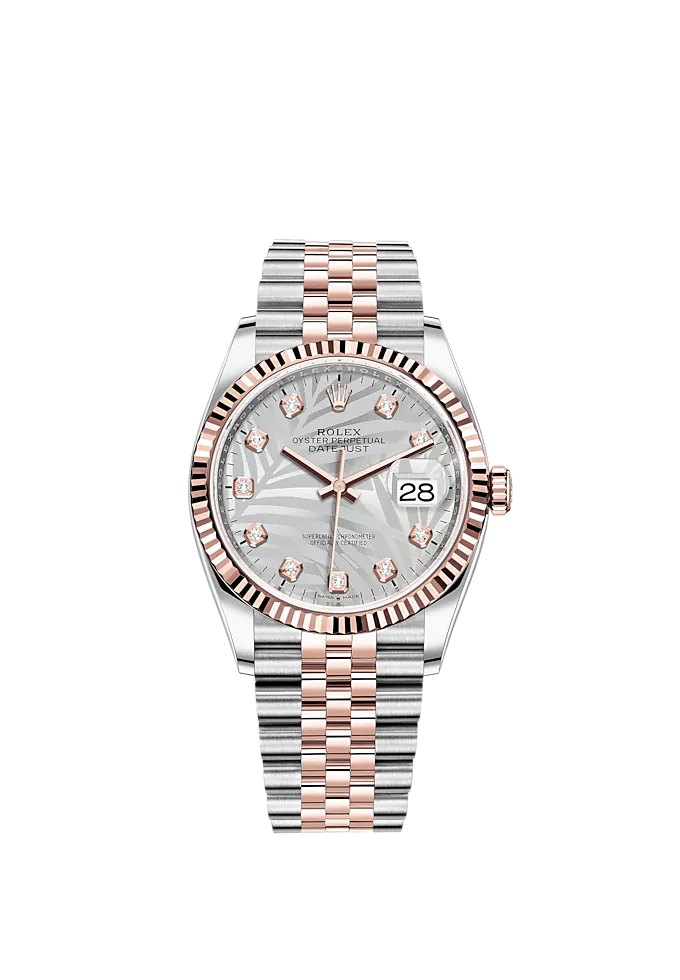 Datejust 36 36mm Oystersteel Everose Gold Jubilee Bracelet Silver Palm-Motif Diamond-set Dial Fluted Bezel