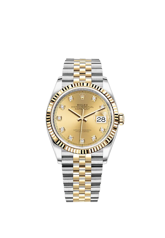 Datejust 36 36mm Oystersteel Jubilee Bracelet and Yellow Gold with Champagne-Colour Diamond-Set Dial Fluted Bezel