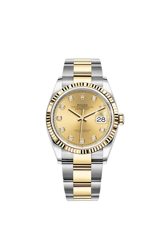 Datejust 36 36mm Oyster Bracelet and Yellow Gold with Champagne-Colour Diamond-Set Dial Fluted Bezel