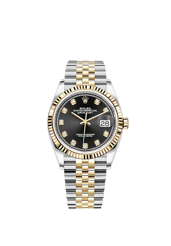 Datejust 36 36mm Oystersteel and Yellow Gold Jubilee Bracelet Bright Black Diamond-set Dial Fluted Bezel