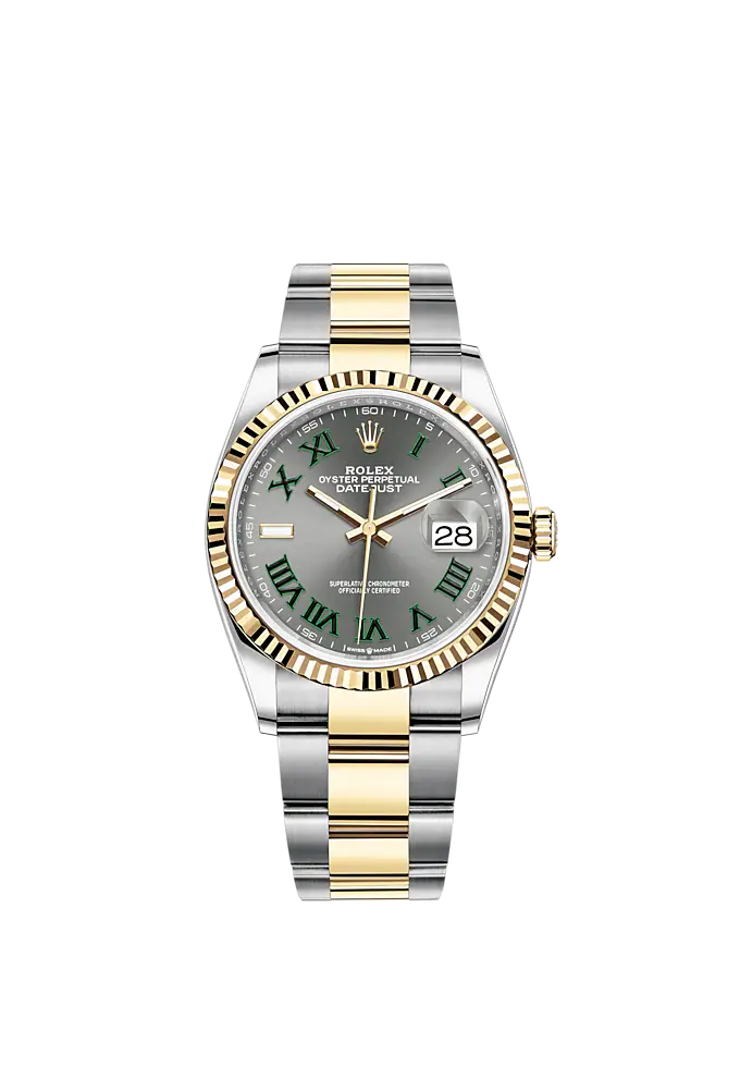 Datejust 36 36mm Oyster Bracelet Oystersteel and Yellow Gold with Slate Dial Fluted Bezel