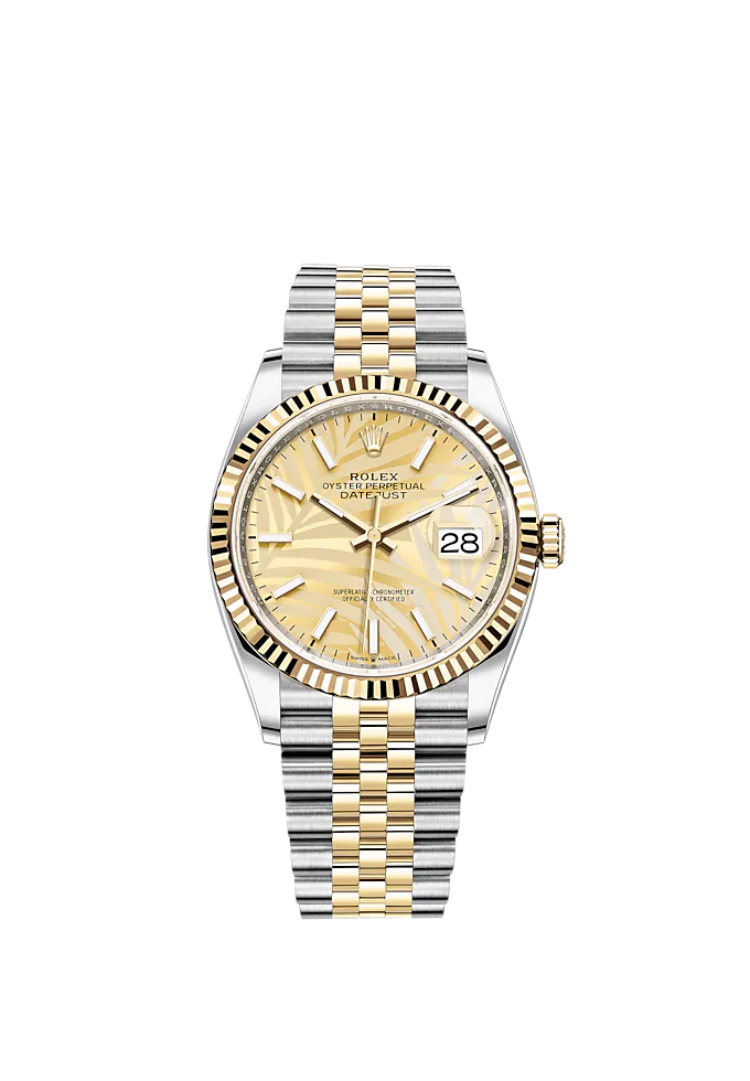 Datejust 36 36mm Oystersteel Jubilee Bracelet and Yellow Gold with Golden Dial Fluted-Motif Dial Fluted Bezel