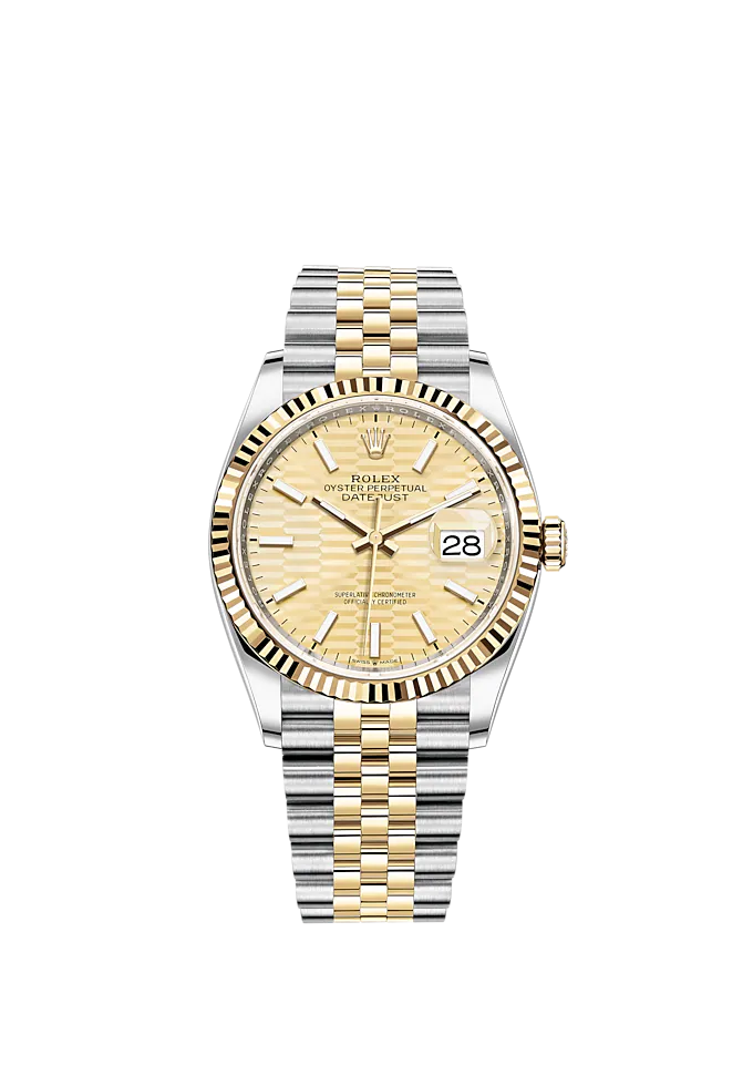 Datejust 36 36mm Oystersteel and Yellow Gold Jubilee Bracelet Golden Fluted Motif Dial Fluted Bezel