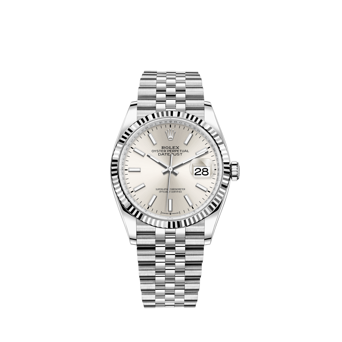 Datejust 36 36mm Oystersteel Jubilee Bracelet and White Gold with Silver Dial Fluted Bezel