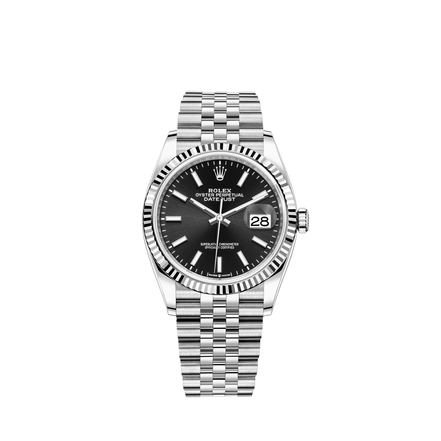Datejust 36 36mm Oystersteel Jubilee Bracelet and White Gold with Bright Black Dial Fluted Bezel