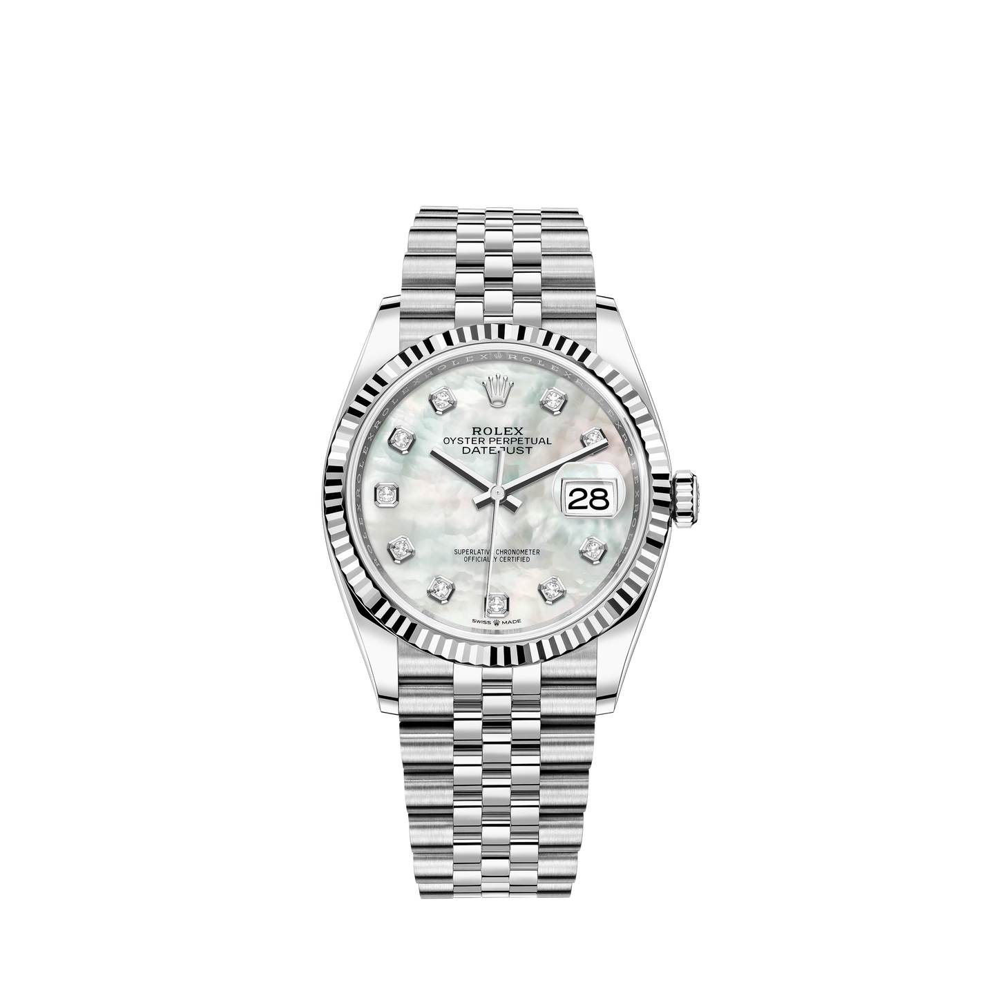 Datejust 36 36mm Oystersteel Jubilee Bracelet and White Gold with Mother-of-Pearl Diamond-Set Dial Fluted Bezel