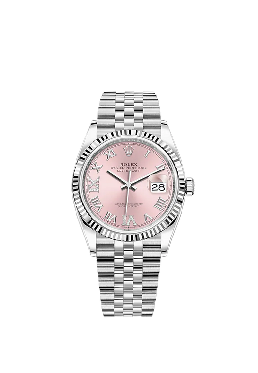 Datejust 36 36mm Oystersteel Jubilee Bracelet and White Gold with Pink Diamond-Set Dial Fluted Bezel