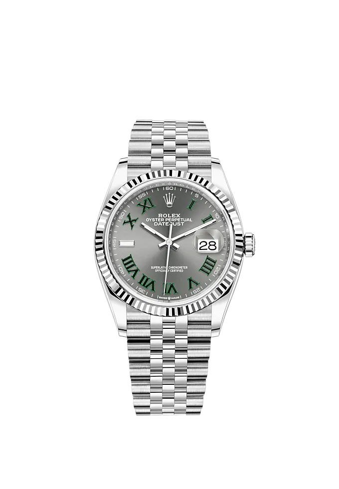 Datejust 36 36mm Oystersteel Jubilee Bracelet and White Gold with Slate Dial Fluted Bezel