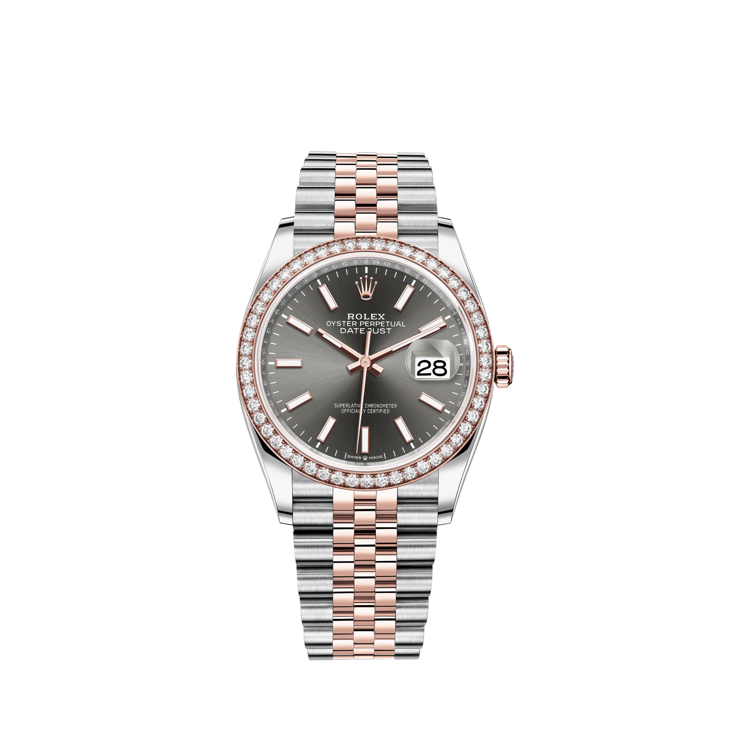 Datejust 36 36mm Oystersteel Jubilee Bracelet with Everose Gold and Slate Dial Diamond-Set Bezel