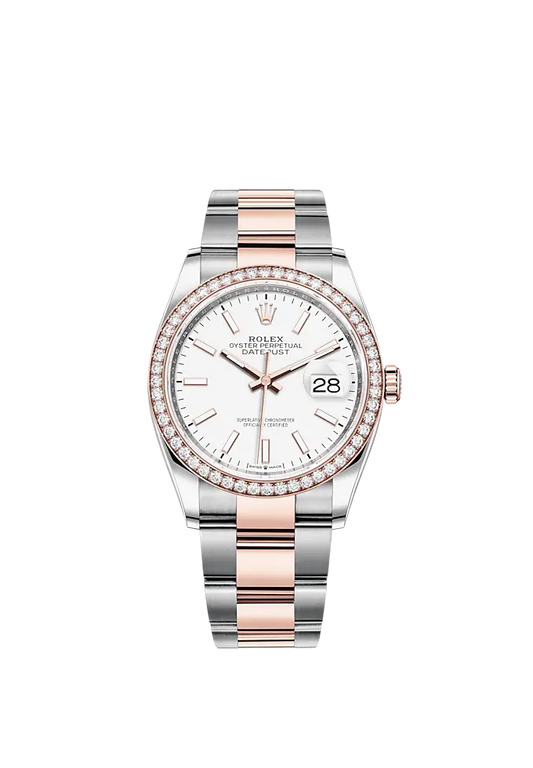 Datejust 36 36mm Oyster Bracelet Oystersteel and Everose Gold with White Dial Diamond-Set Bezel
