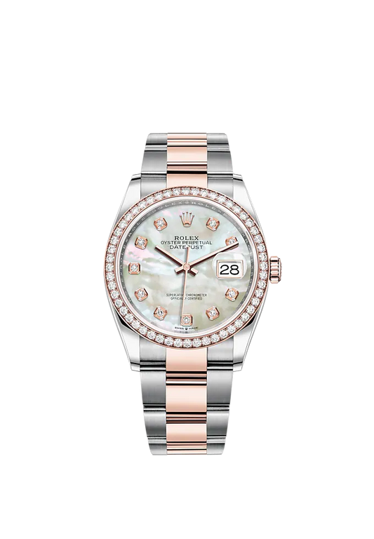 Datejust 36 36mm Oyster Bracelet Oystersteel and Everose Gold with White Mother-of-Pearl Diamond-Set Dial Diamond-Set Bezel