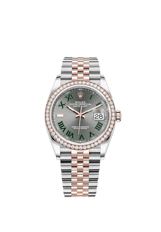 Datejust 36 36mm Oystersteel Jubilee Bracelet and Everose Gold with Slate Dial Diamond-Set Bezel