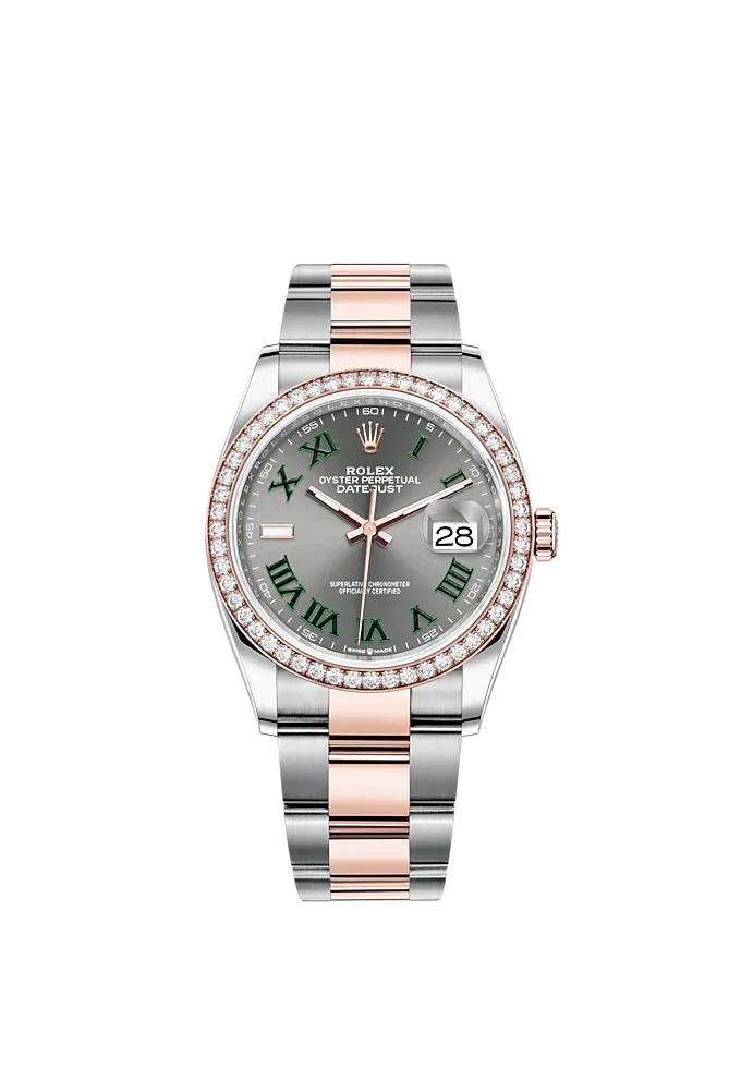 Datejust 36 36mm Oyster Oystersteel Bracelet and Everose Gold with Slate Dial Diamond-Set Bezel