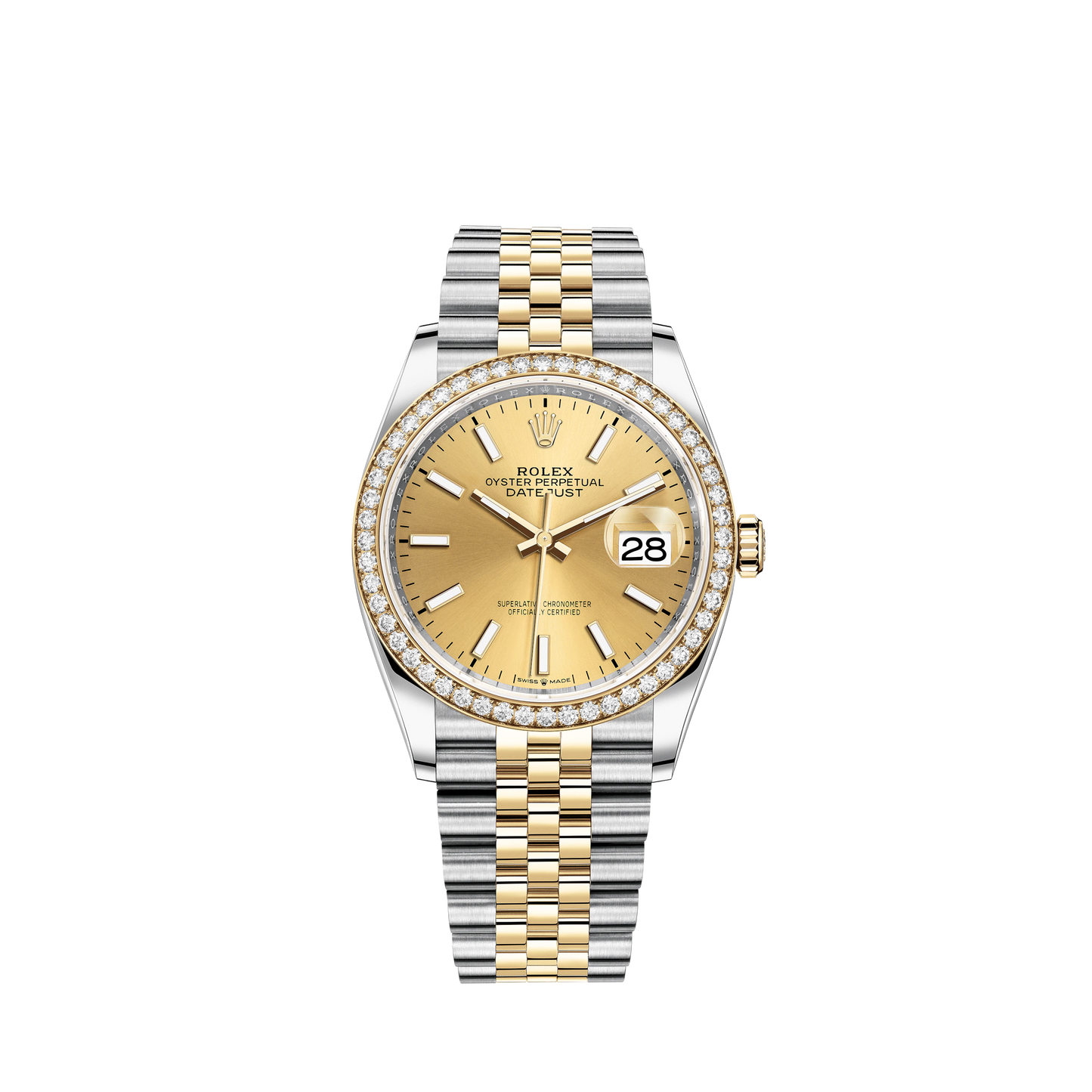 Datejust 36 36mm Oystersteel Jubilee Bracelet and Yellow Gold with Champagne-Colour Dial Diamond-Set Bezel