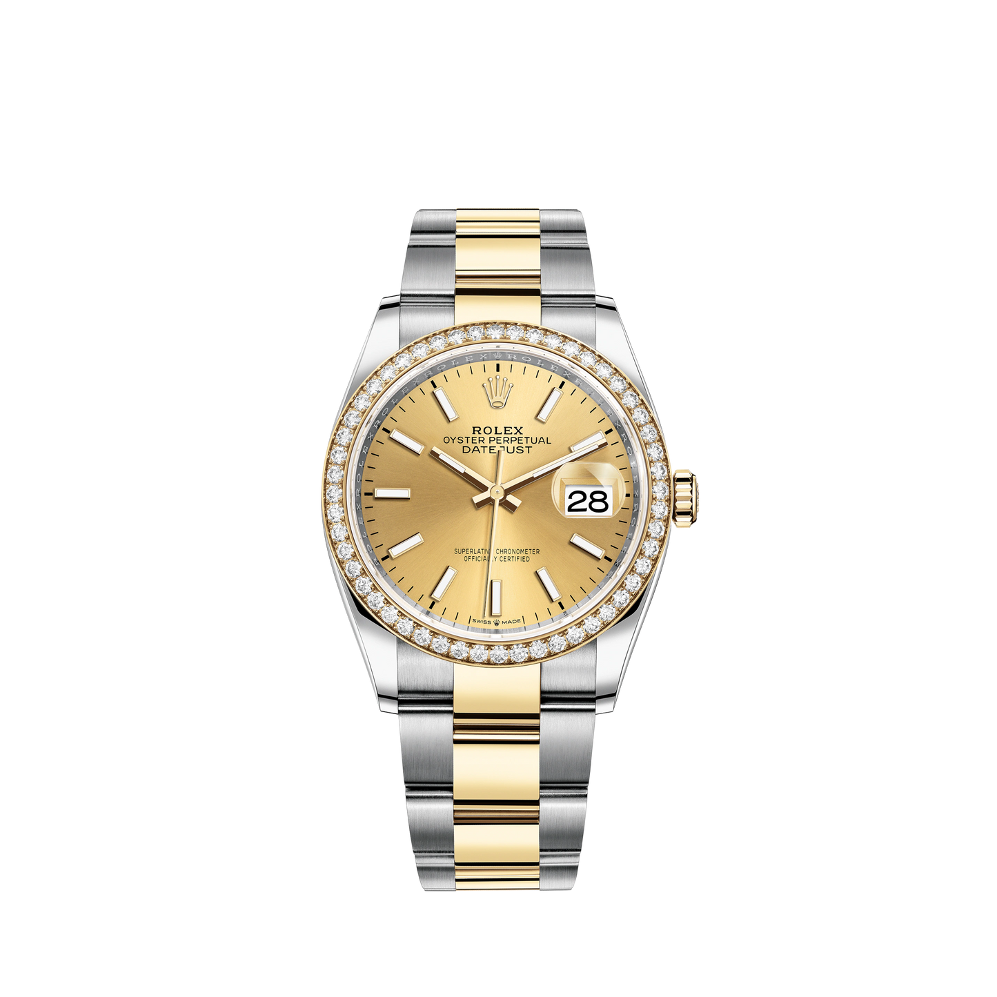 Datejust 36 36mm Oystersteel Jubilee Bracelet and Yellow Gold with Champagne-Colour Dial Diamond-Set Bezel