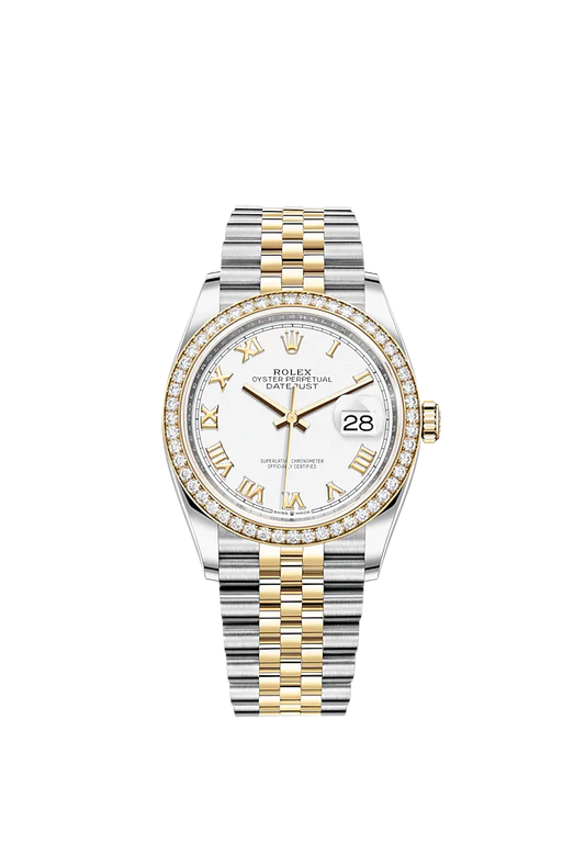 Datejust 36 36mm Oystersteel Jubilee Bracelet and Yellow Gold with White Dial Diamond-Set Beze