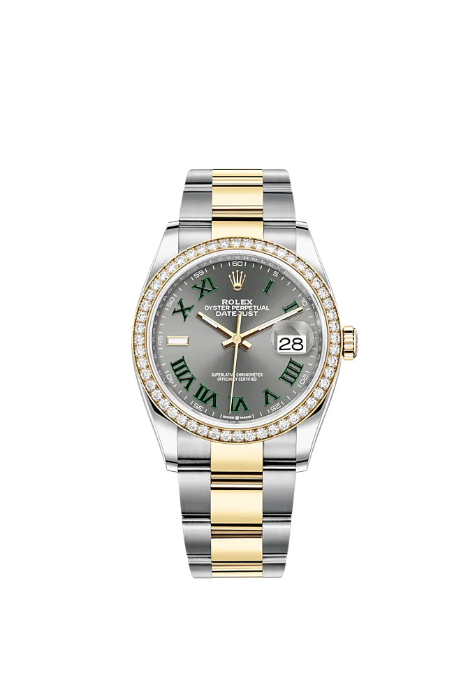 Datejust 36 36mm Oyster Bracelet Oystersteel and Yellow Gold with Slate Dial Diamond-Set Bezel