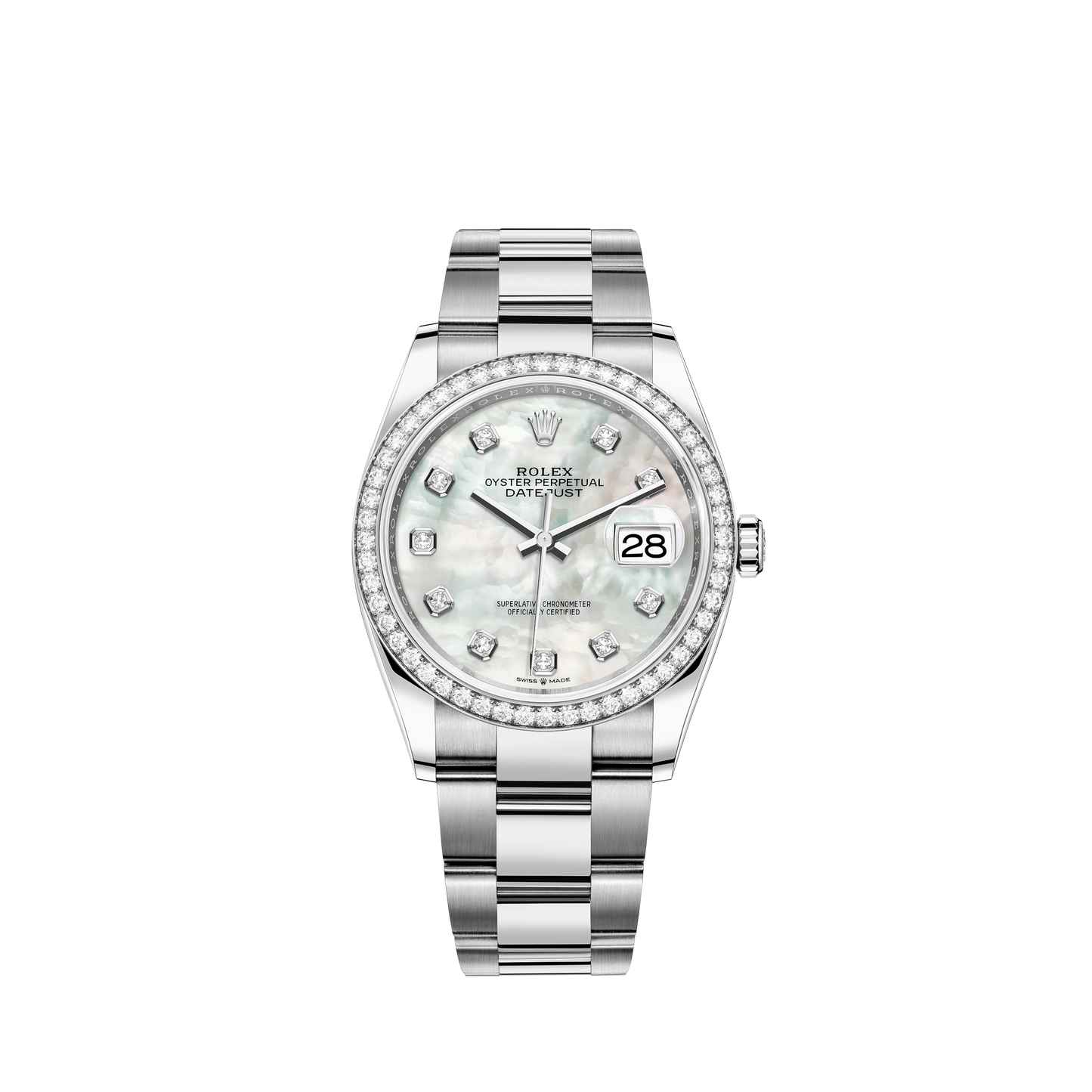 Datejust 36 36mm Oystersteel and White Gold Oyster Bracelet White Mother-of-Pearl Diamond-set Dial Diamond-set Bezel