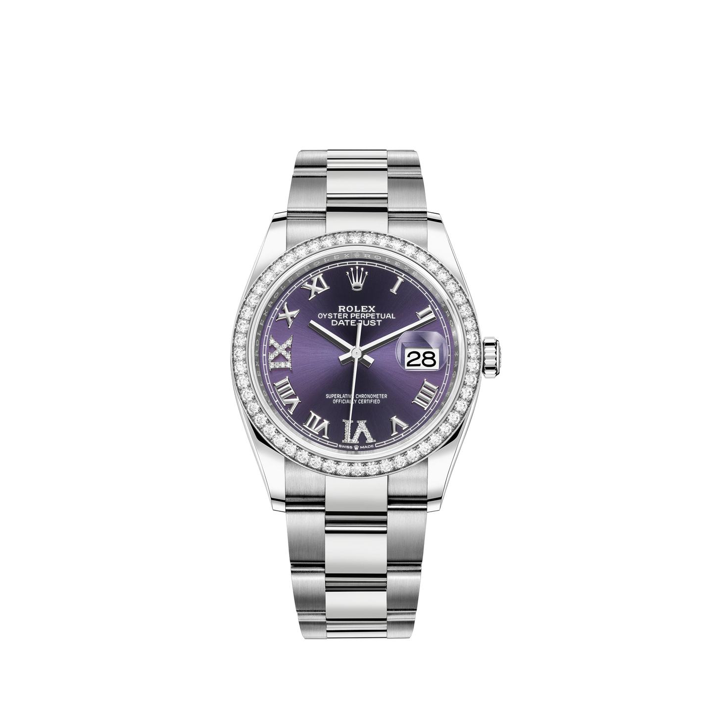 Datejust 36 36mm Oyster Bracelet Oystersteel and White Gold with Aubergine Diamond Dial Diamond-Set Bezel