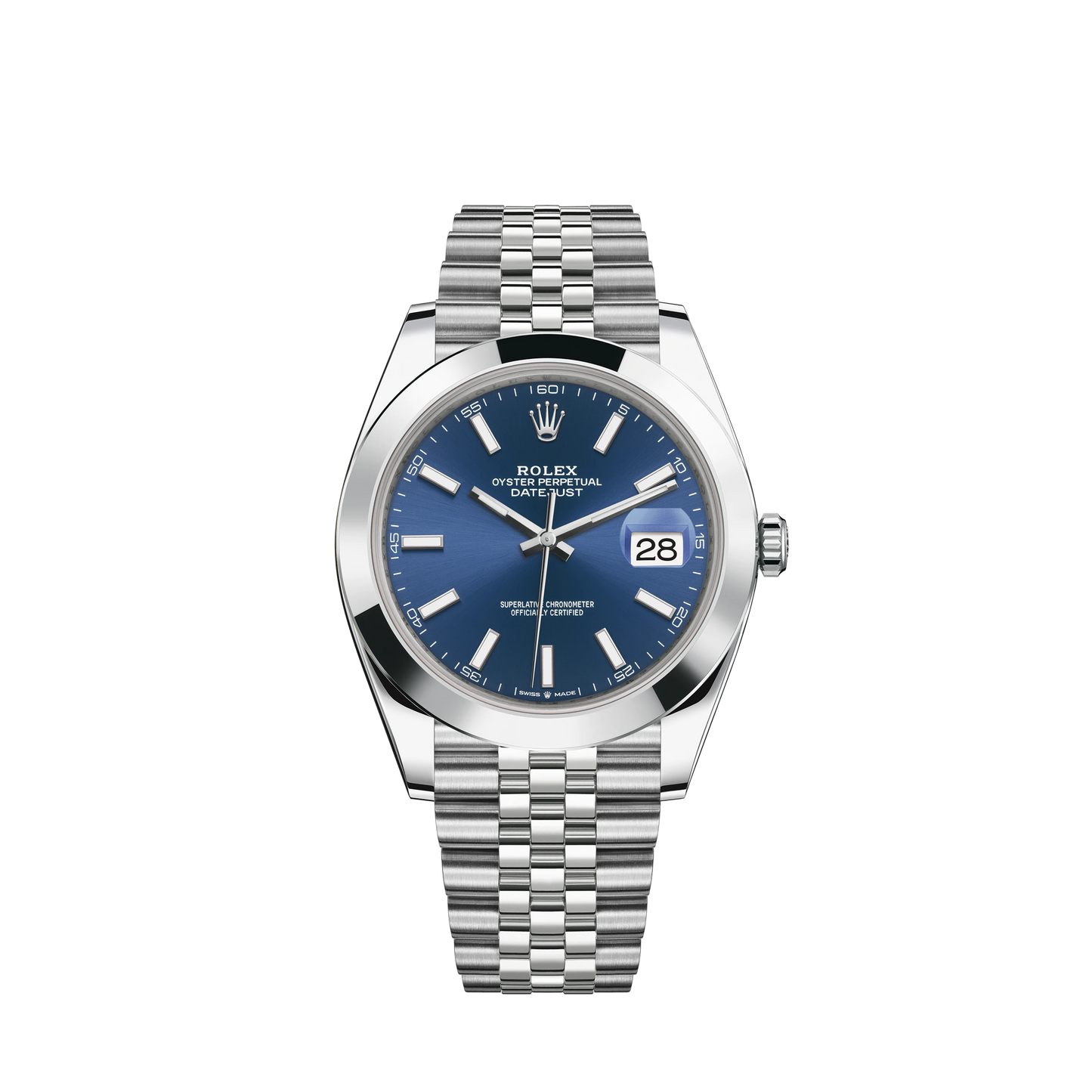 Rolex Datejust Ref. 126300 Stainless Steel Blue Stick Dial with Smooth Bezel on Jubilee