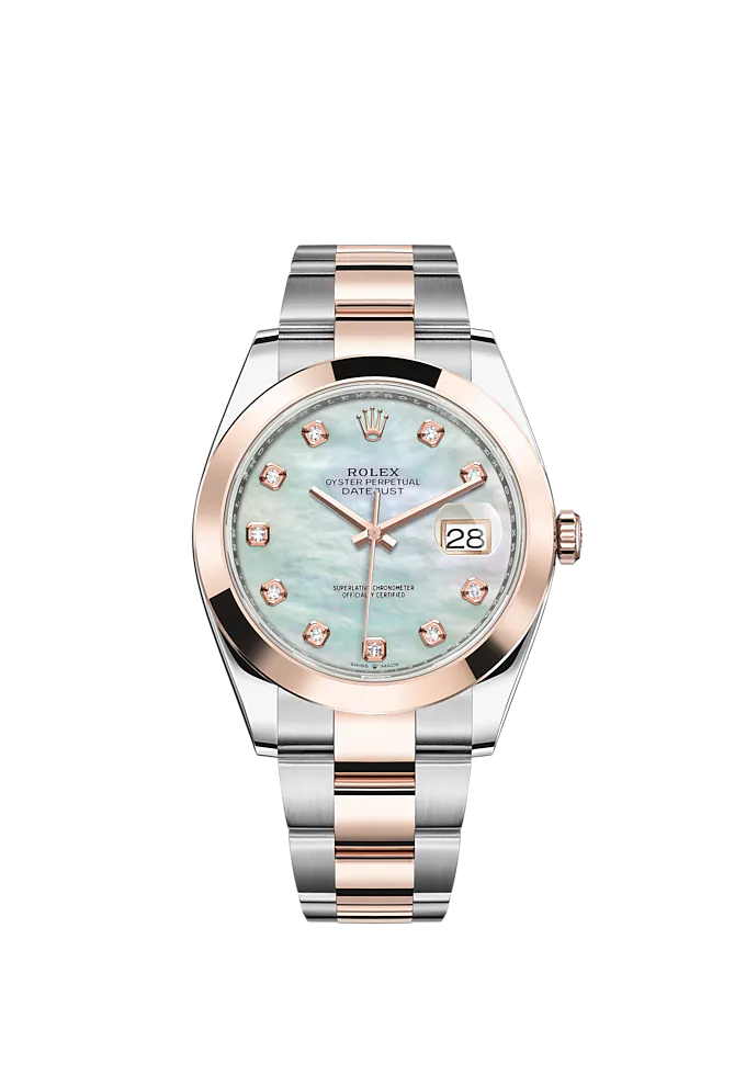 Datejust 41 41mm Oyster Bracelet Oystersteel and Everose Gold with White Mother-Of-Pearl Diamond-Set Dial Everose Gold Bezel