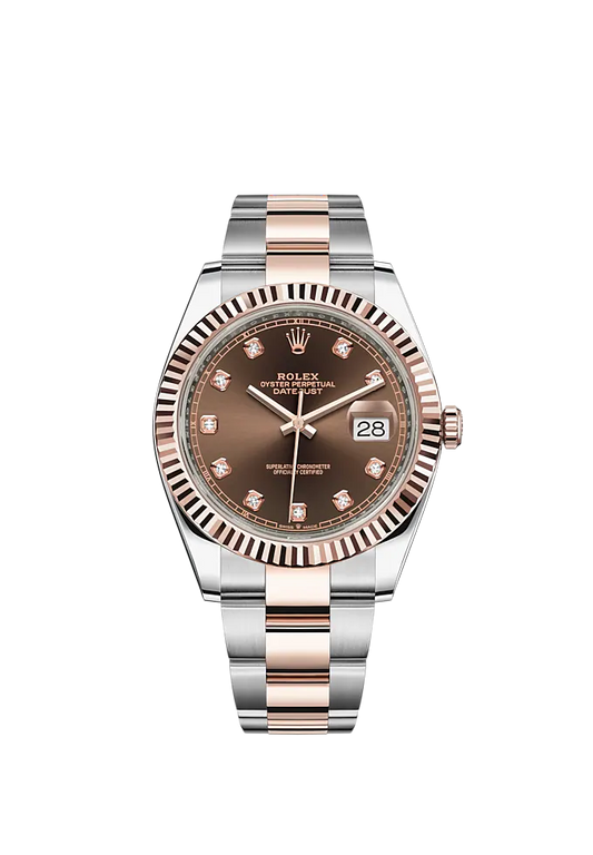 Datejust 41 41mm Oyster Bracelet Oystersteel and Everose Gold with Chocolate Diamond-Set Dial Fluted Bezel