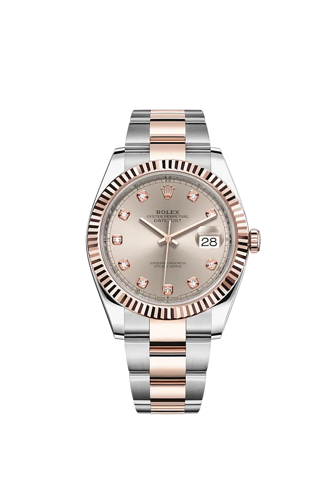 Datejust 41 41mm Oyster Bracelet Oystersteel and Everose Gold with Sundust Diamond-Set Dial Fluted Bezel