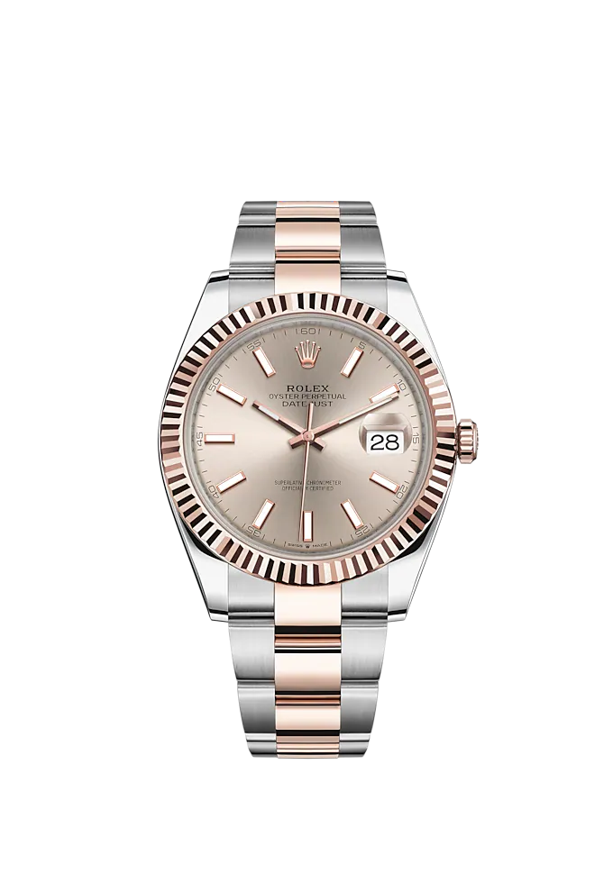 Datejust 41 41mm Oyster Bracelet Oystersteel and Everose Gold with Sundust Dial Fluted Bezel