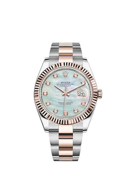 Datejust 41 41mm Oyster Bracelet Oystersteel and Everose Gold with White Mother-Of-Pearl Diamond-Set Dial Fluted Bezel