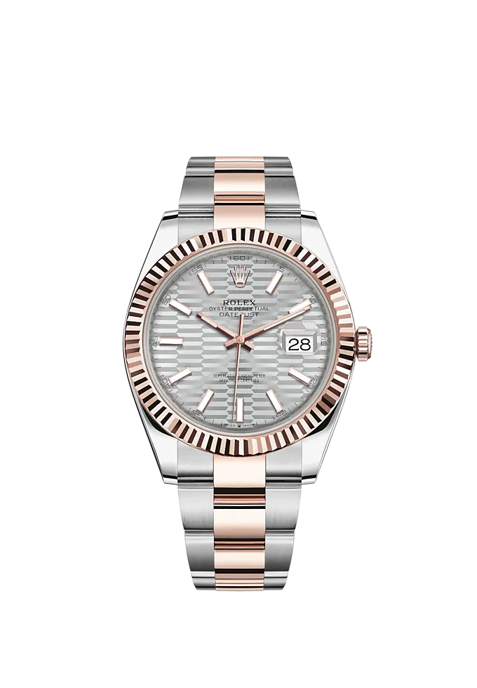 Datejust 41 41mm Oyster Bracelet Oystersteel and Everose Gold with Silver Fluted-Motif Dial Fluted Bezel