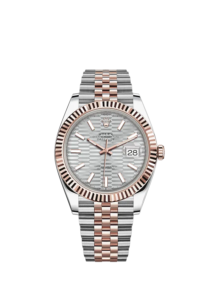 Datejust 41 41mm Jubilee Bracelet Oystersteel and Everose Gold with Silver Fluted-Motif Dial Fluted Bezel