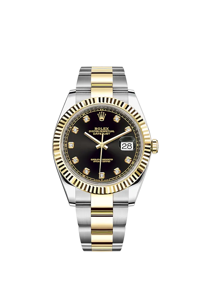 Datejust 41 41mm Oyster Bracelet Oystersteel and Yellow Gold with Bright Black Diamond-Set Dial Fluted Bezel
