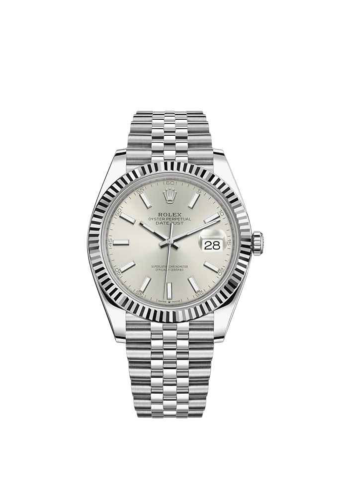 Datejust 41 41mm Jubilee Bracelet Oystersteel and White Gold with Silver Dial Fluted Bezel