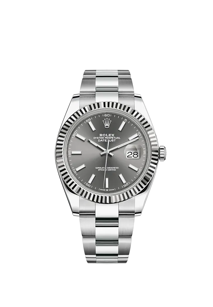 Datejust 41 41mm Oyster Bracelet Oystersteel and White Gold with Slate Dial Fluted Bezel